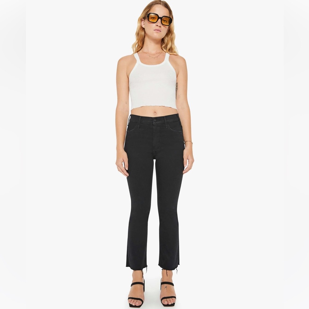 MOTHER Black Ankle Crop Bootcut Jeans
